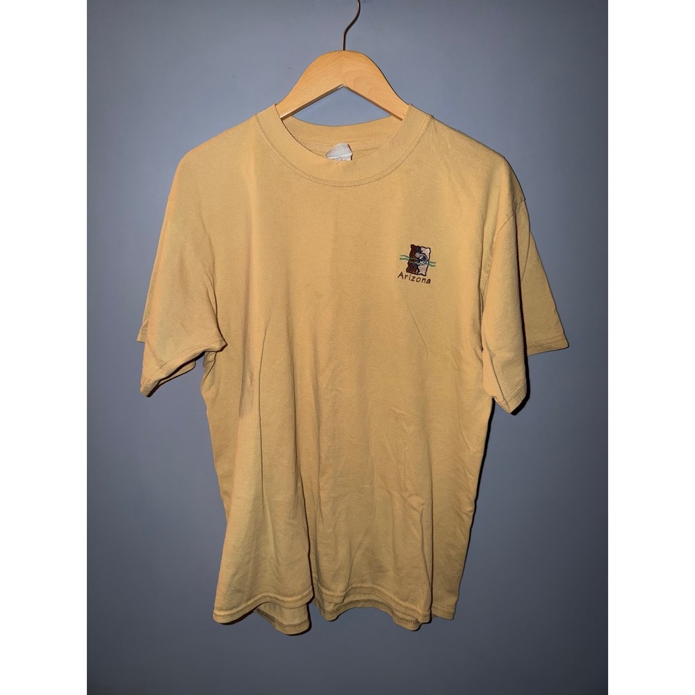 Gildan Ultra Cotton Arizona‎ Kokopelli Embroidered T-Shirt Mustard Yellow Mens L